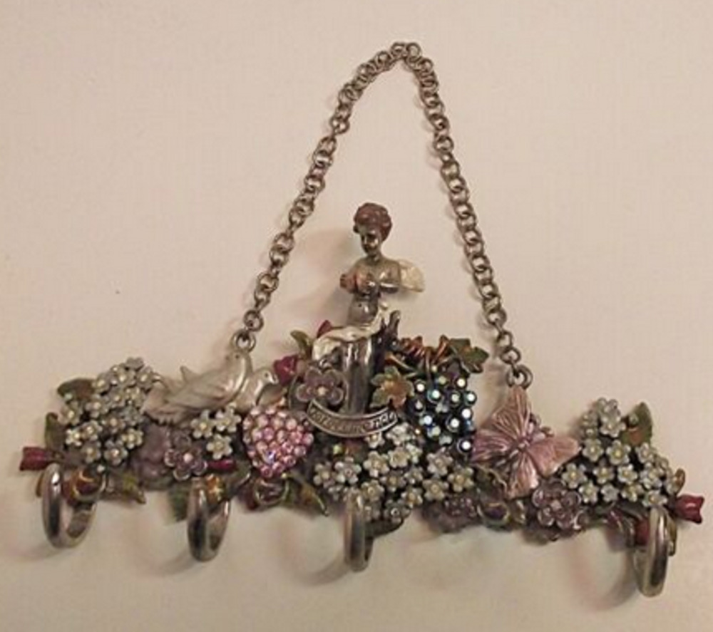 Kirks Folly Forget Me Not Hook Jewelry Hanger Wall Cherub Rhinestones RARE